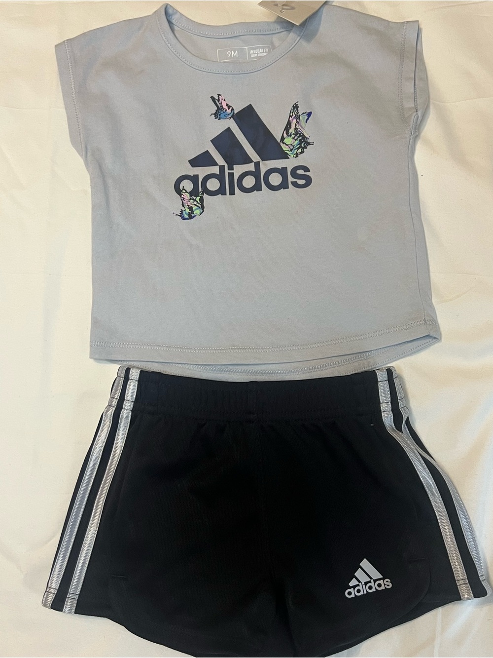 Adidas Toddler Girls Light Blue Tee & Black Shorts Two-Piece Active Set